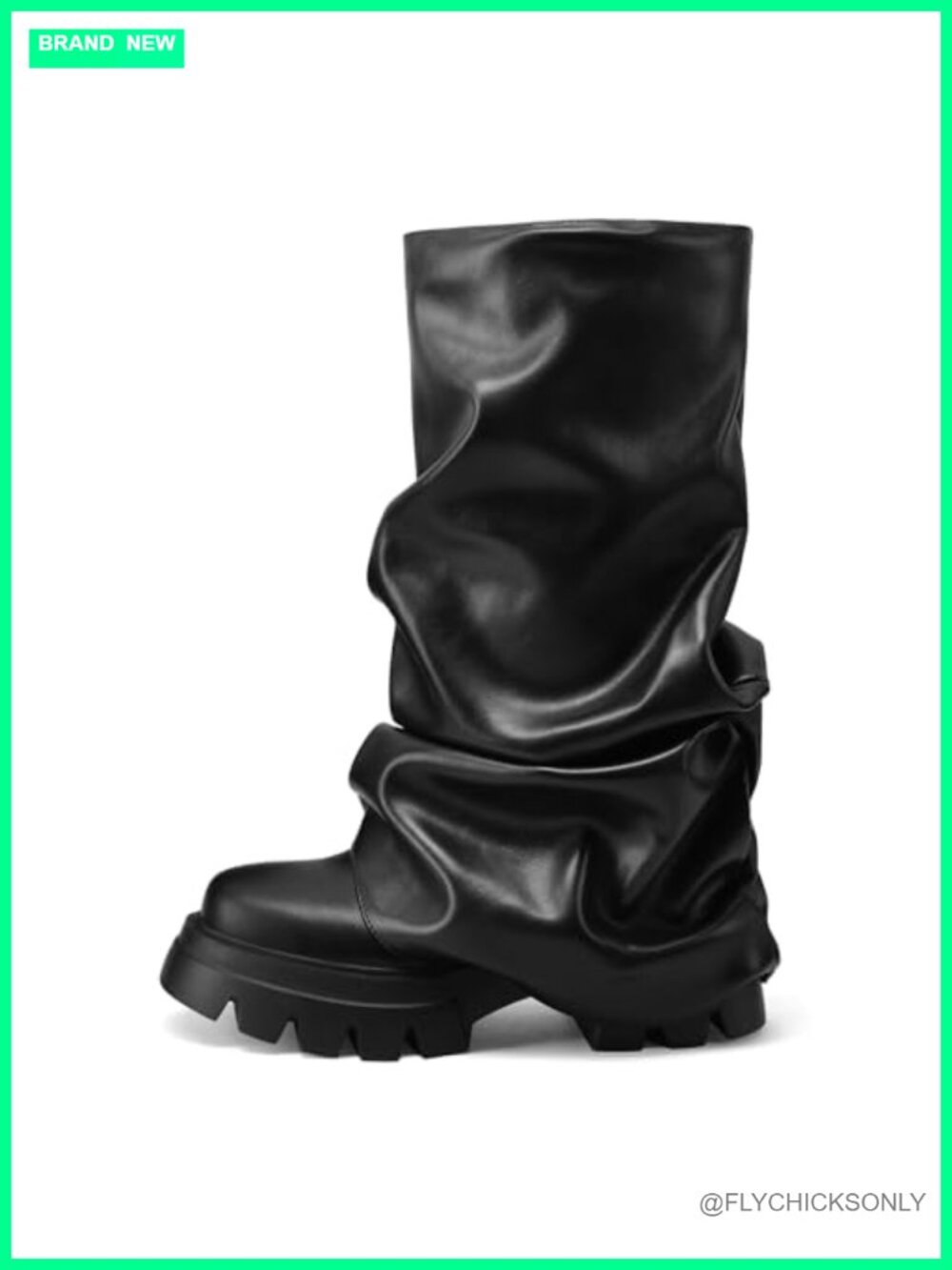 Wide Calf Pleated Platform Slouchy Mid Calf Boots Fold Over Chunky Heel